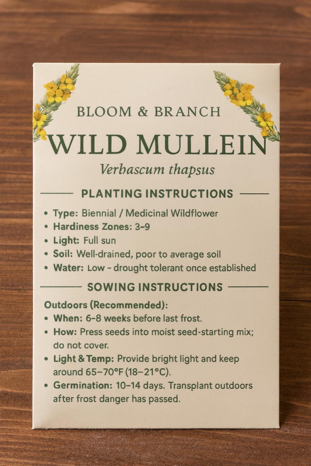 Wild Mullein Seeds | Verbascum thapsus | Medicinal Herb for Tea & Smoking Blends | Pollinator Wildflower Garden | Heirloom Non-GMO Seeds