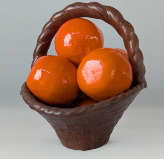 Vintage Ceramic Basket of Oranges – 1980s Handmade Pottery Kitchen Décor – Retro Farmhouse Collectible